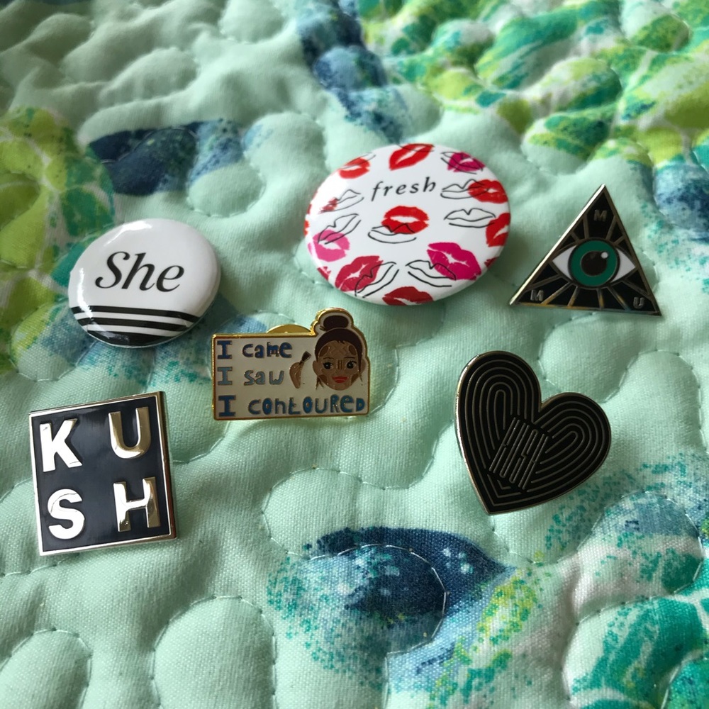 Set of Six Cosmetic Pins from Sephora, Fresh,Kush
